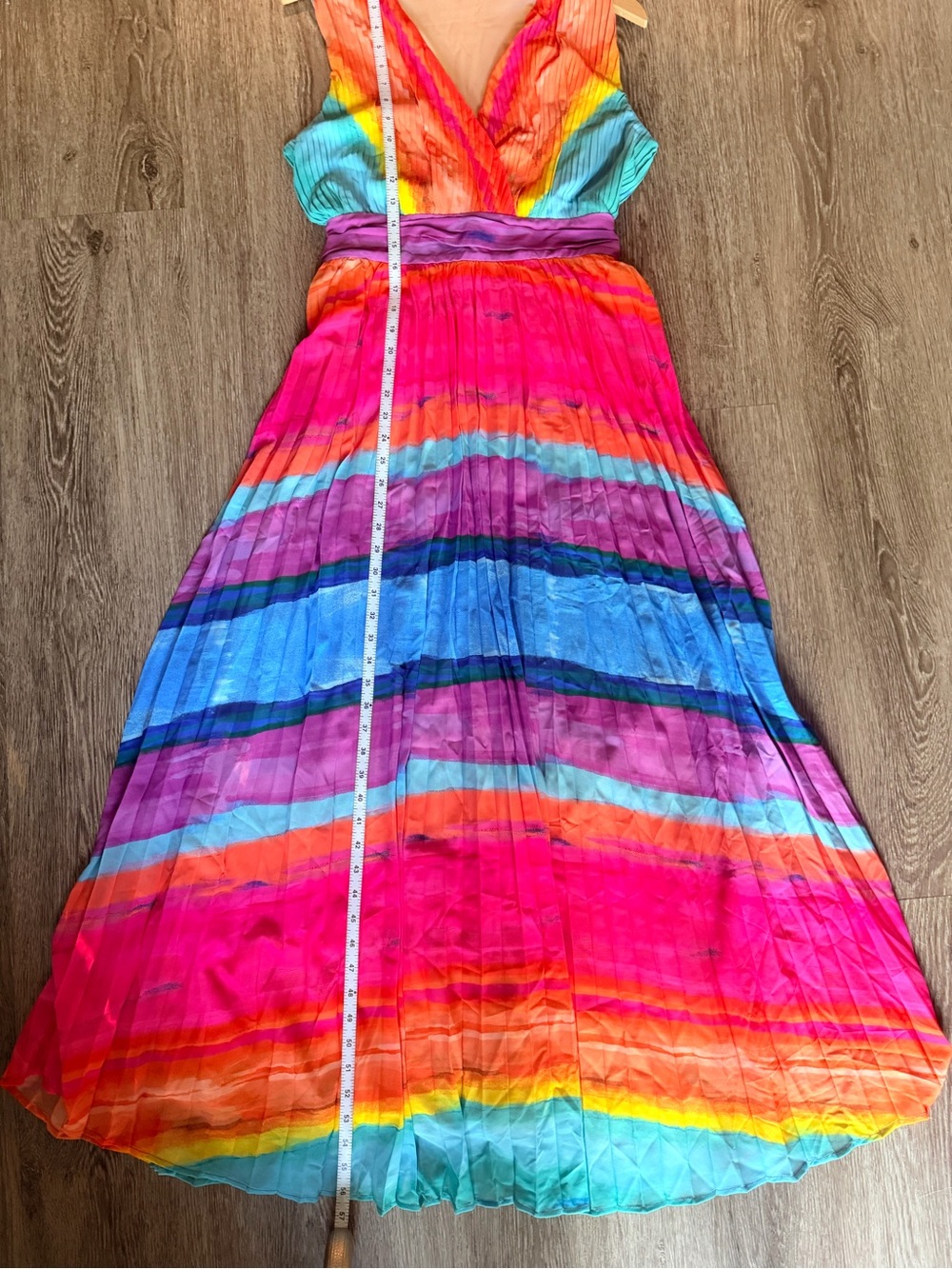 Flying Tomato Rainbow Pleated Maxi Dress Sleeveless V Neck Size L Colorful - Picture 8 of 10